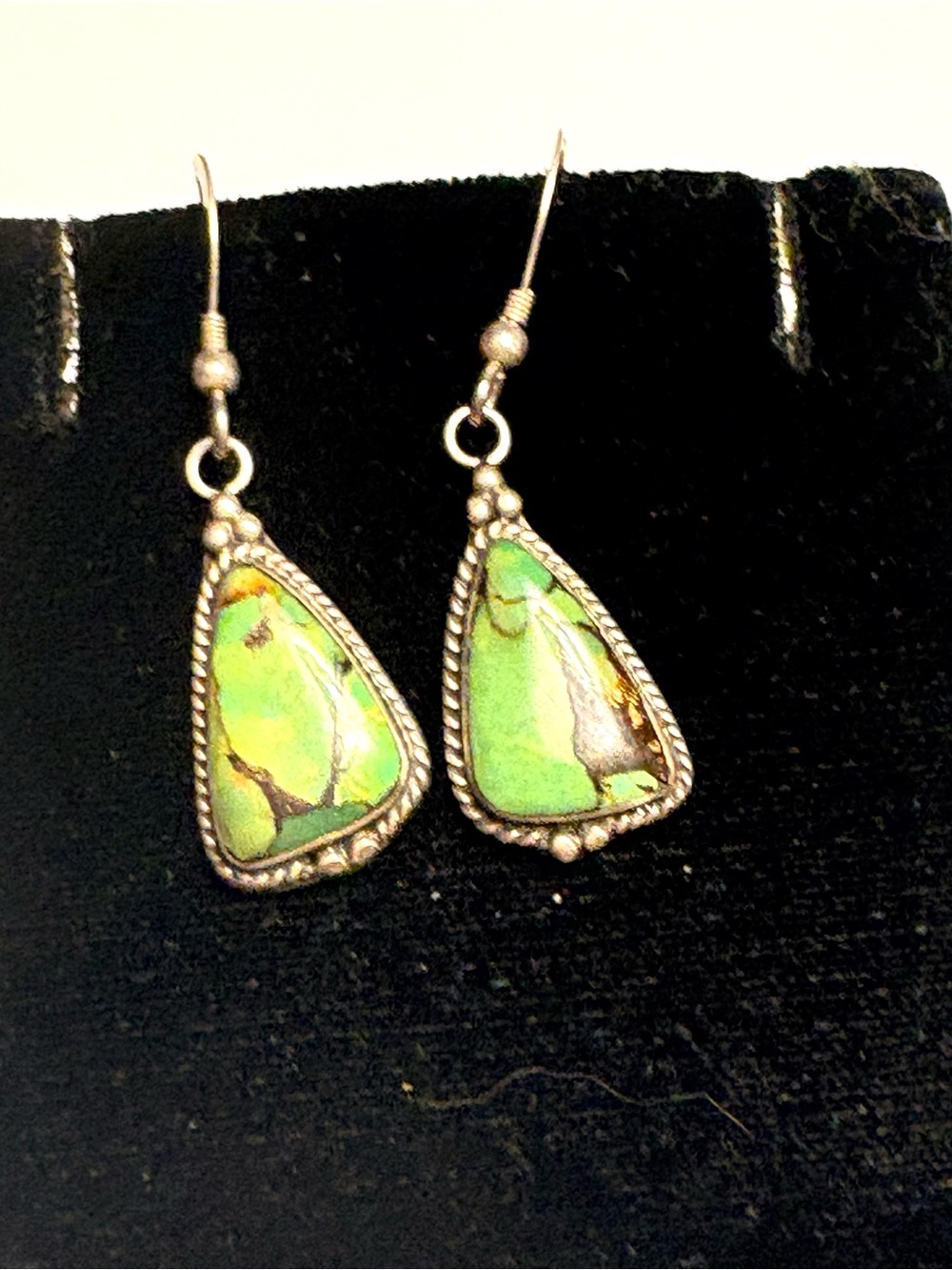 Vtg Green Copper Turquoise 925 Stamped Sterling Silver Earrings - 1.25”